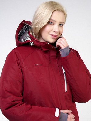 Женский зимний костюм горнолыжный большого размера бордового цвета 011982Bo