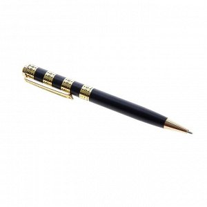 Ручка подарочная, шариковая "Роскошь" в пластиковом футляре, поворотная, чёрная с золотистыми вставками