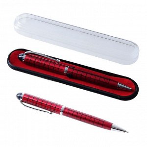 Ручка подарочная, шариковая, поворотная, в пластиковом футляре, бордовая с серебристыми вставками, "Шотландка"