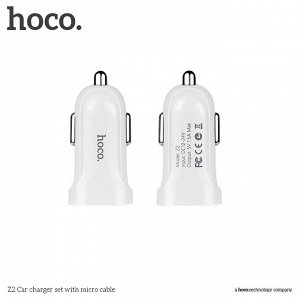 Автомобильное зарядное устройство HOCO Z2 MicroUSB, 1.5A, белый, кабель