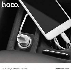 Автомобильное зарядное устройство HOCO Z2 MicroUSB, 1.5A, белый, кабель