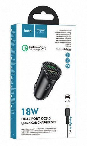Автомобильное зарядное устройство Z39 Farsighte QC3.0 + Кабель Lightning 1M