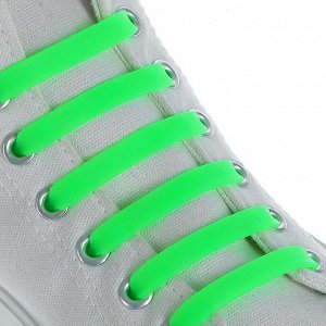 Набор шнурков для обуви, 6 шт, силиконовые, плоские, 13 мм, 9 см, цвет салатовый неоновый