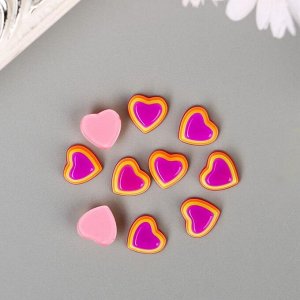Декор для творчества пластик "Полосатые сердечки" розово-фиолетовые набор 10 шт 1,2х1,3 см