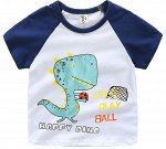 Футболка для мальчика, принт &quot;Динозавр&quot;, цвет белый/синие рукава