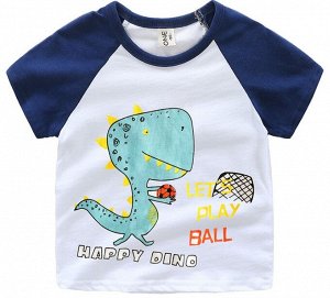 Футболка для мальчика, принт "Динозавр", цвет белый/синие рукава