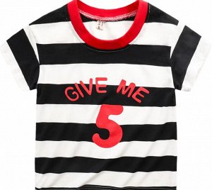 Футболка для мальчика, полосатая, надпись "Give me 5", цвет черный/белый