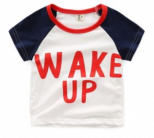 Футболка для мальчика, надпись "Wake up", цвет белый/темно-синий/красный