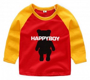 Лонгслив для мальчика, надпись "Happyboy", цвет красный/желтые рукава