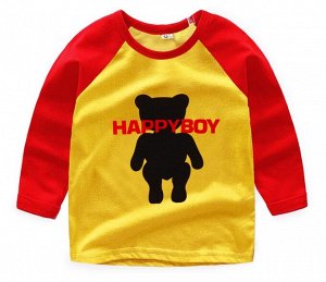 Лонгслив для мальчика, надпись "Happyboy", цвет желтый/красные рукава