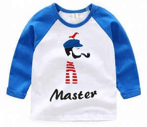 Лонгслив для мальчика, надпись "Master", принт "Моряк", цвет белый/синие рукава