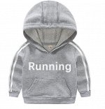 Детская легкая толстовка с капюшоном и карманом, надпись &quot;Running&quot;, цвет серый