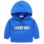 Детская легкая толстовка с капюшоном, надпись &quot;Lucky Boy&quot;, цвет синий