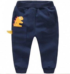 Спортивные брюки для мальчика, принт "Динозавр", цвет темно-синий