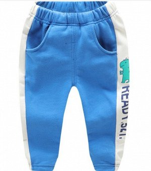 Спортивные брюки для мальчика, с принтом, цвет голубой/белый