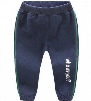Спортивные брюки для мальчика, надпись "Who are you?", цвет темно-синий