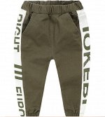 Спортивные брюки для мальчика, надписи по бокам, цвет темно-зеленый