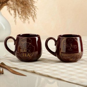 Набор чайный "Петелька", коричневый, 3 предмета: чайник 0.8 л, чашки 0.22 л