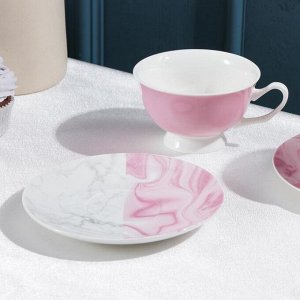 Набор чайный Magistro «Розовый мрамор», 2 чашки 240 мл, 2 блюдца d=14 см