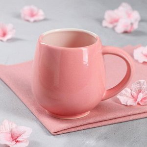 Кружка "Чайная", бело-розовая, деколь цветы, керамика, 0.4 л, микс