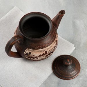 Чайник "Гончарный", роспись ангобом, красная глина, 1 л