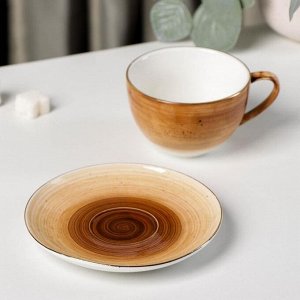Чайная пара Доляна «Млечный путь», чашка 220 мл, блюдце d=13,5 см, цвет коричневый
