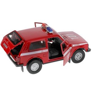 GARAGE-22SL1XCAR-FIR Игрушка пластик свет-звук ПОЖАРНАЯ ЧАСТЬ 22 см, ворота, LADA 4x4, кор. Технопарк в кор.2*18шт