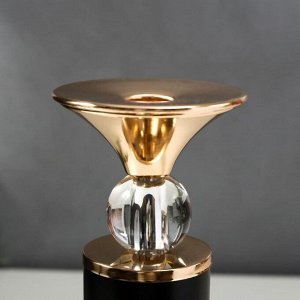 Подсвечник металл на 1 свечу "Колонна с кристаллами" чёрный с золотом 26х12х12 см