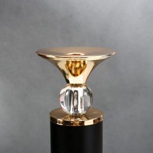 Подсвечник металл на 1 свечу "Колонна с кристаллами" чёрный с золотом 36х12х12 см