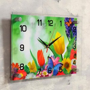Часы настенные, серия: Цветы, "Бабочка и цветы", 25х35 см