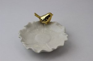 Тарелка декоративная с золотой птичкой 5*11*12см фарфор