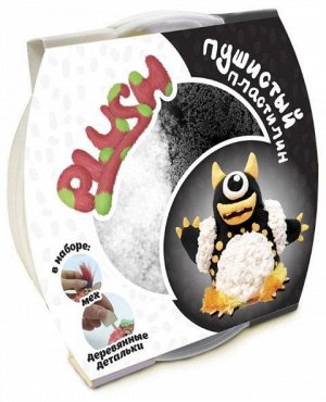 PL02201802 Пластилин пушистый черный+белый 160гр.ТМ PLUSH