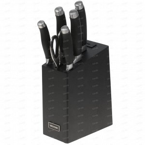 Набор кухонных ножей 5 шт ножниц и блока для ножей с ножеточкой серия RUT NADOBA