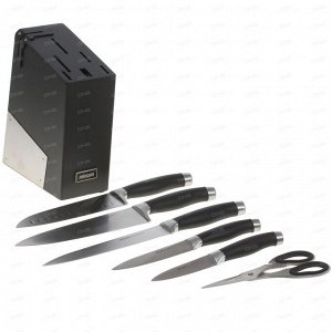 Набор кухонных ножей 5 шт ножниц и блока для ножей с ножеточкой серия RUT NADOBA