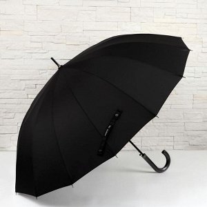 Зонт - трость автоматический «Однотонный», кожаная ручка, 16 спиц, R = 55 см, цвет чёрный