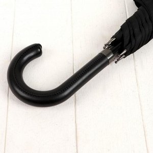 Зонт - трость автоматический «Однотонный», кожаная ручка, 8 спиц, R = 63 см, кожаная ручка, цвет чёрный