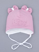 Шапка трикотажная для девочки на завязках, ушки-бантики, Baby, лавандово-розовый