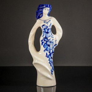 Ваза настольная "Есения", роспись, бело-синяя, керамика, 42 см