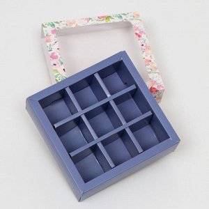 Коробка под 9 конфет с обечайкой &quot;Весна&quot; сиреневая, с окном, 13,7 х 13,7 х 3,5 см
