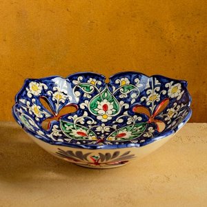 Фруктовница Риштанская Керамика "Цветы",  26 см, синяя