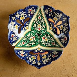 Фруктовница Риштанская Керамика "Цветы",  26 см, синяя