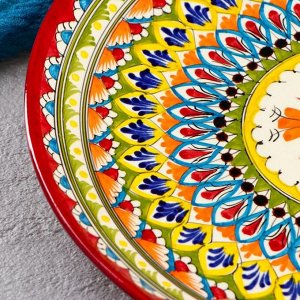 Ляган узбекский Риштанская керамика "Узоры" для плова, 32 см, красный