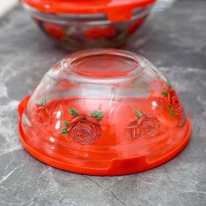 Набор салатников с крышками "Роза", 5 шт: 130/200/350/500/900 мл, цвет красный