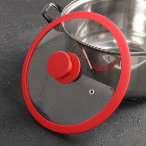 Крышка для сковороды и кастрюли Доляна стеклянная с силиконовым ободком и ручкой, d=22 см, цвет красный