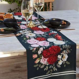 Дорожка на стол Этель Flowers, 40x146 см, 100% хлопок, саржа 190 г/м², чёрная