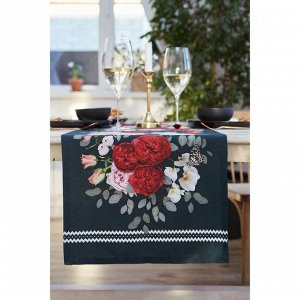 Дорожка на стол Этель Flowers, 40x146 см, 100% хлопок, саржа 190 г/м², чёрная