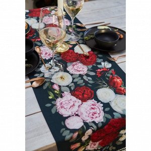 Дорожка на стол Этель Flowers, 40x146 см, 100% хлопок, саржа 190 г/м², чёрная
