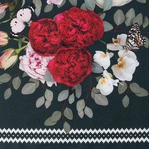 Дорожка на стол Этель Flowers, 40x146 см, 100% хлопок, саржа 190 г/м², чёрная