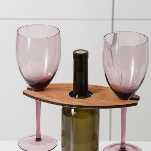Подставка деревянная для вина и двух бокалов Доляна, 10x22x1 см