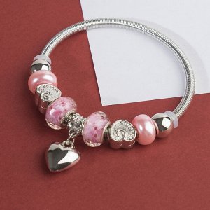 Браслет ассорти "Марджери" сердце, цвет розовый в серебре ,d=6,5см